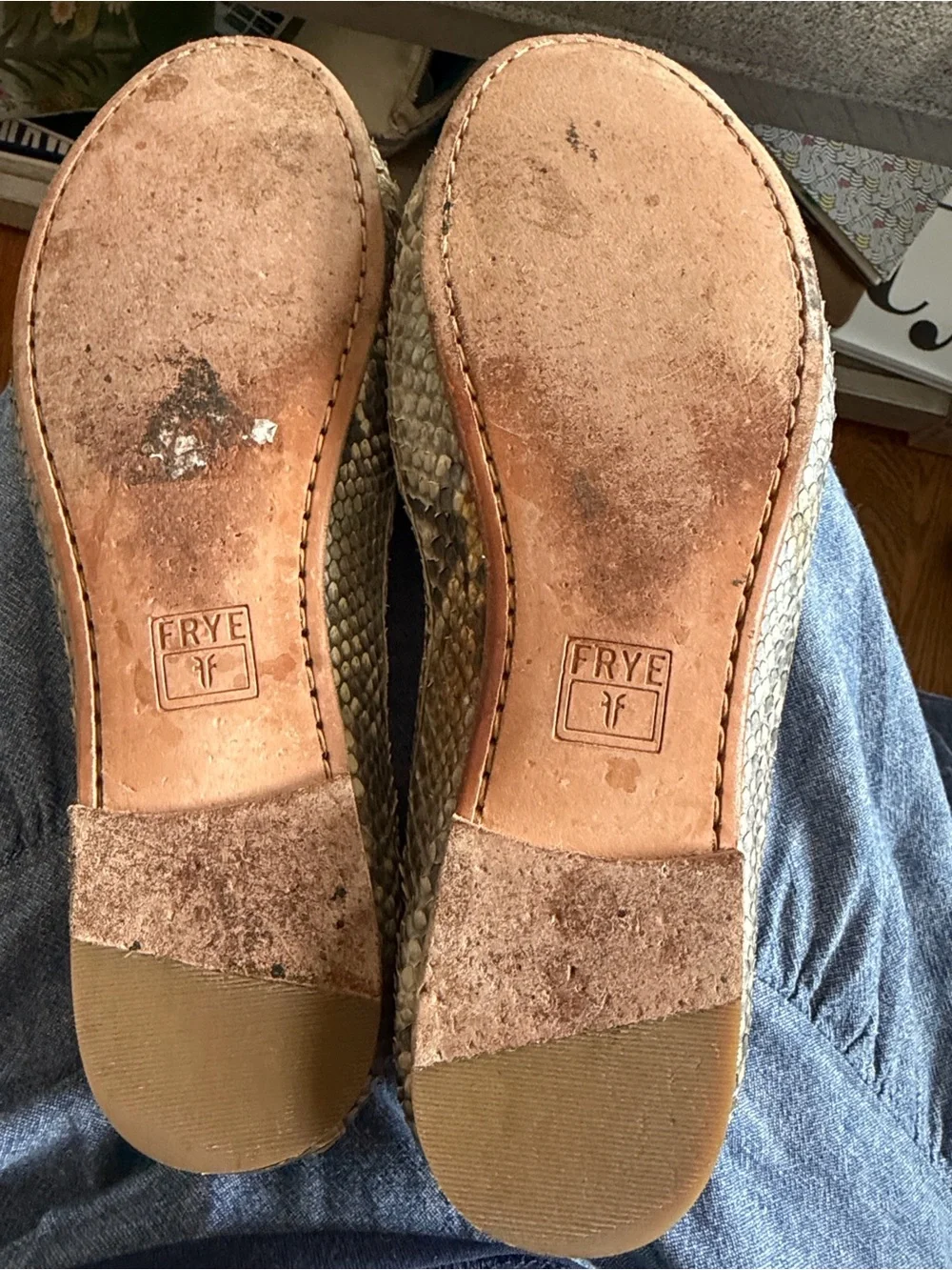 Frye Snake Embossed Gold Ballet Flats Leather Slip-On Size 10
